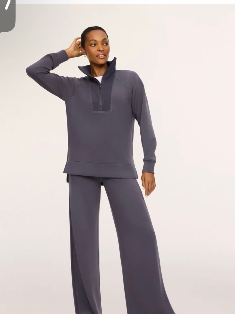 SPANX Brushed Half-Zip Sweater & pants - Heather Storm Gray
